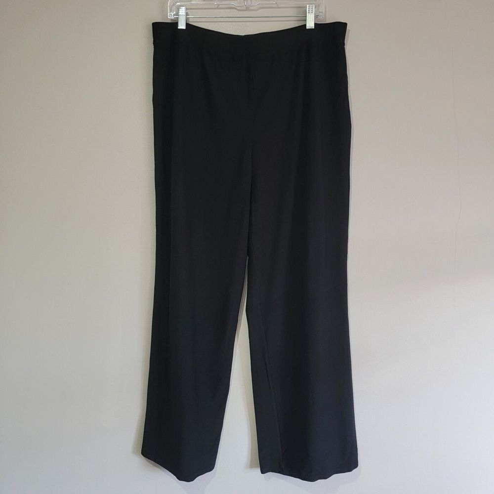 Eileen Fisher Womens 2X Wide Leg Pull On Black Stretch High Rise Lagenlook Pants